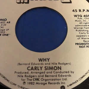 Carly Simon – Why -  7" PROMO VINYL 45 RPM MINT / NEVER PLAYED - Bild 1 von 3