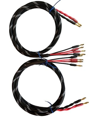 Canare 4S11 HI-FI Bi-Wire Speaker Cable Pair, Flex Braided 2 to 4 Banana, 8 Ft. - Image 1 of 3