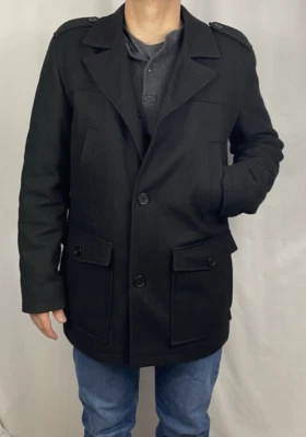 Structure Men's Black Midlength Dress/Casual Wool Blend Coat, Size Medium - Image 1 of 4
