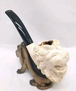 Pipa de espuma de mar vintage tallada a mano cabeza de león 6,5" - Imagen 1 de 18
