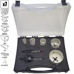 Profi 7 tlg Lochsägen Set von 19 bis 68 mm HSS Bi Metall Dosenbohrer Bohrkronen - Bild 1 von 3