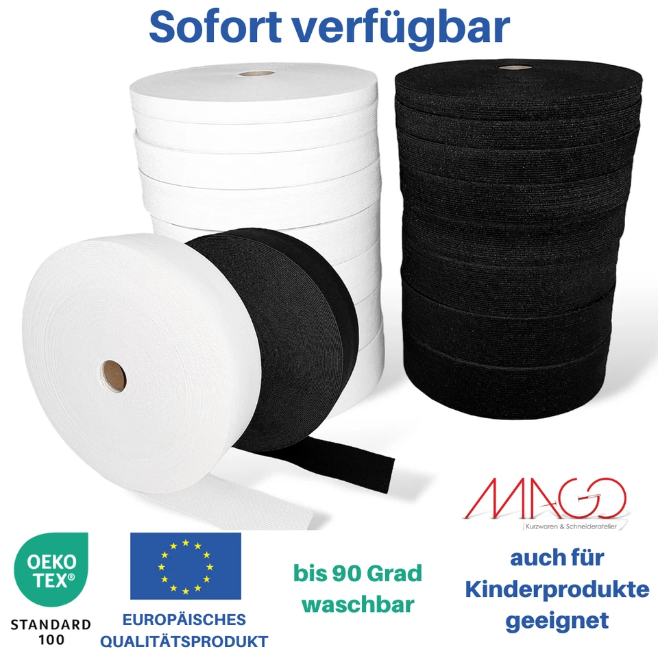 Gummiband Wäschegummi  ca. 10-50 mm breit, weiß, schwarz Öko-Tex100 zertifiziert - Bild 1 von 1