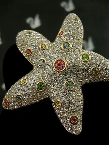 SIGNIERTE SWAROVSKI VERGOLDETE KRISTALL SEESTERN ANSTECKNADEL ~ BROSCHE NICHT MEHR PRODUZIERT IN BOX - Bild 1 von 8