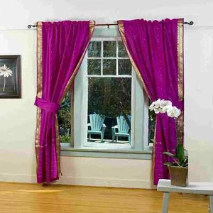 Indo Violet Rouge Onglet Haut Sari Transparent Rideau (43 Pouces X 84 IN W/ - Photo 1 sur 1