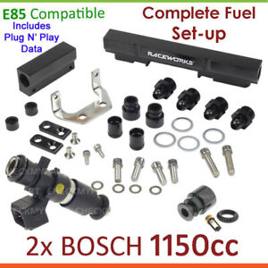 2x New BOSCH 1150cc E85 Injectors & Fuel Rail Set-up For Mazda RX-7 Turbo FD