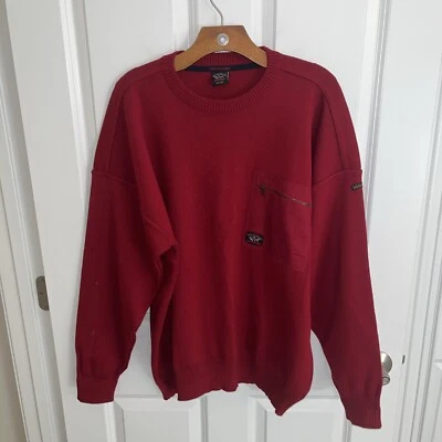 Suéter Paul & Shark Cuello Redondo Hombres Grande L Rojo Bolsillo Coderas Lana Acrílico Foto 1 de 4