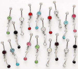 5 CZ Dangle Belly Button Rings 14g Wholesale Gemstone Jewelry Lightning Bolt 764 - Picture 1 of 1