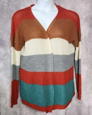 Umgee Womens Open Front Cardigan Sweater Size Large Color Block Mid Length - Image 1 of 4