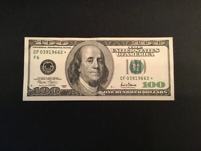 $100 💎 STAR NOTE 2001 One Hundred Dollar Crispy CF 03919662 * - Image 1 of 4