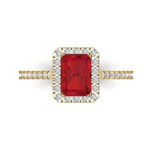 14K Gelbgold Solitär mit Akzenten Verlobungsring, 1,86 ctw simulierter Rubin - Bild 1 von 11