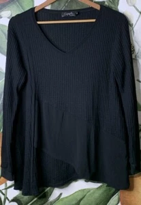 Sympli Damen Größe 8 Schwarz Langarm Waffelmuster Strick V-Ausschnitt Top - Bild 1 von 6