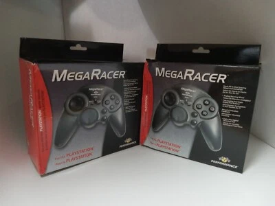 DOS (2) CONTROLADORES DE RUEDA DE CARRERAS MEGA RACER NUEVOS EN CAJA PARA PLAYSTATION 1 PS1 ## Foto 1 de 4