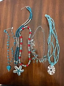 Set of 5 Costume Fashion Jewelry Necklaces Starfish Beaded - Picture 1 of 6