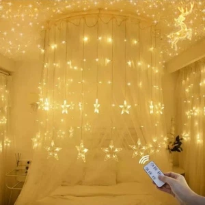 12 Star Curtain Lights With Remote Control Low Voltage Party Decorations - Picture 1 of 5