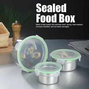 3Pcs/Set Fridge Storage Box 304 Stainless Steel Sealed Preservation Bowl Food - Picture 1 of 12