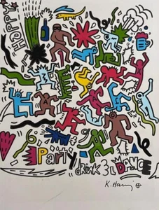 KEITH HARING Coa Certificate Drawing Vintage Painting Original Signed Stamped - Picture 1 of 6