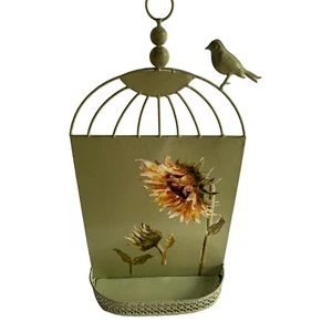Vintage-Inspired Metal Decorative Birdcage Shelf  With Sunflower Art & Bird - Picture 1 of 5