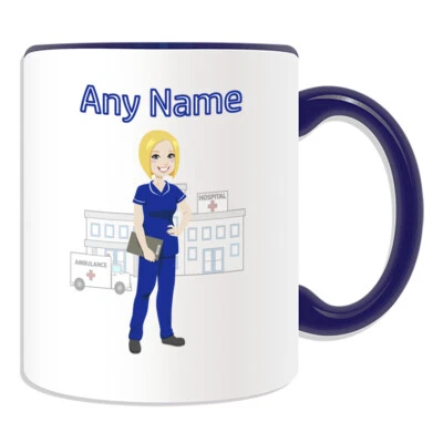 UNIGIFT Personalised Gift Tunic Nurse Blue Blonde Mug Cup Birthday Christmas Name Text