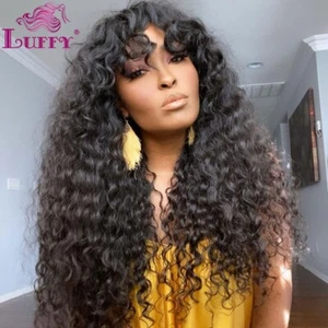 200 Pelucas Rizadas Profundas de Densidad con Golpes Cabello Humano O Cuero Top Pelucas Hechas a Máquina - Imagen 1 de 11