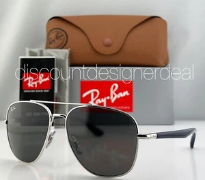 Ray-Ban RB3683 Square Sunglasses 003/B1 Silver Metal Navy Blue Dark Gray Lenses - Picture 1 of 7