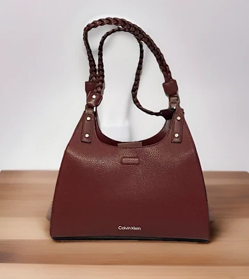 Calvin Klein Shelly Satchel Women’s Faux Leather Bag Burgundy Red Cabernet Purse - Image 1 of 4