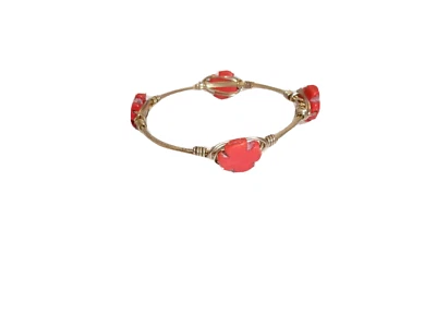 Red Maltese Cross Bourbon & Bowties Artisan Wired Gemstone Bracelet Unsigned - Image 1 of 4