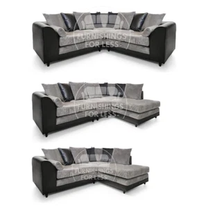 Luca Black & Grey Corner Sofa Suite Cord Fabric + Leather Modern Left Right 3&2 - Picture 1 of 27