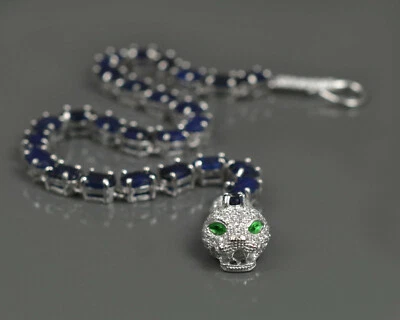 Brazalete Tenis Cobra Plata de Ley 925 Piedras Preciosas Zafiro Natural 6x4 mm  Foto 1 de 4