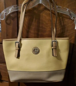 Giani Bernini Saffiano Yellow & Tan Shoulder Handbag Tote Purse Used LNC - Picture 1 of 6