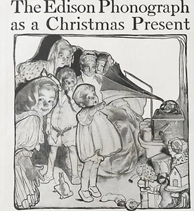 1907 EDISON PHONOGRAPH Rosie O'Neill Art (Kewpie Doll Artist) Vtg Xmas Print Ad - Picture 1 of 4
