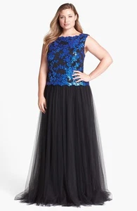 Tadashi Shoji Embellished Lace & Tulle Gown (size 16Q) - Picture 1 of 3