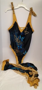 Womens Swimsuit, Black with Blue Butterflies with Beautiful Skirt Wrap Size 2XL - Picture 1 of 5