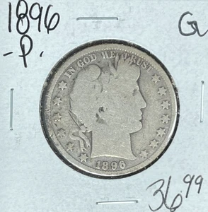 1896-P MEZZO DOLLARO ARGENTO BARBIERE ~ BUONO ~ BELLA MONETA ~ - Foto 1 di 2