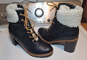 Nine West PENNI 3 Faux Fur Sherpa Cuff Ankle Boots Zipper 9.5M Black Excellent!! - Picture 1 of 6