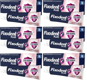 6 x Fixodent Plus Lebensmittelbarriere Zahnersatz Haftcreme ohne Geschmack 40g - Bild 1 von 9