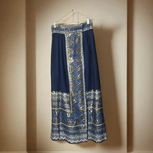 Mayan Modern Blue Gold Handmade Guatemalan 100% Cotton Maxi Skirt - Picture 1 of 8