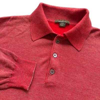 Suéter Ermenegildo Zegna Para Hombre M Rojo Jaspeado Manga Larga Italia Cuello Botón Foto 1 de 4