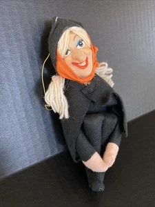 Vtg 7" Halloween Witch Knee Hugger Made In Japan Christmas Elf Black Orange - Picture 1 of 10