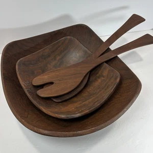 Andrew Pearce 3 Stück Walnussholz Schüssel Set - 12" Salatschüssel/Servierzange/8" Schüssel - Bild 1 von 14