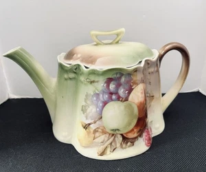 Vtg Z S & C Bavaria Fruit Painted Porcelain Teapot, 4.5” H & 8” L - Picture 1 of 9
