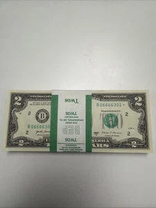 $2 BILL 2017A NEW YORK STAR NOTE PACK BEP STAR STRAP UNCIRCULATED FANCY SERIAL # - Picture 1 of 4