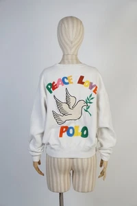Polo Ralph Lauren Sweatshirt "Peace Love Polo" Taubenstickerei weiß Gr. Small - Bild 1 von 13