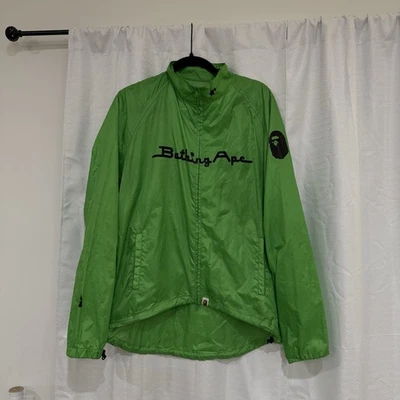 RARE Bape Cycling Jacket Lime Green Large Bathing Ape 2011 NIGO Double Zip - Image 1 of 4