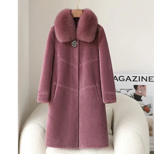 Abrigo de piel de visón de lujo para mujer medio largo cuello de piel de zorro real abrigo de piel de oveja - Imagen 1 de 27