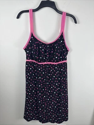 Vestido Traje de Baño Catalina Rosa y Púrpura Lunares Sobre Negro Una Pieza Talla 2x Foto 1 de 4