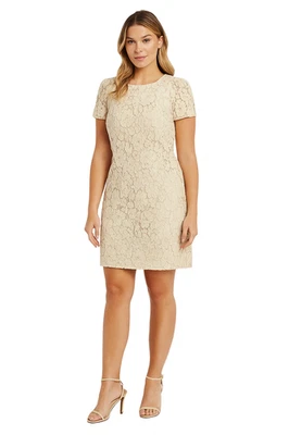 Lauren Ralph Lauren Ivory Sheer Lace Sheath Dress Size 6 Short Sleeve - Image 1 of 4