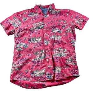 IZOD Salzwasser Hemd Herren Large Rosa Blumen Palm Island Kurzarm Knopfleiste - Bild 1 von 5