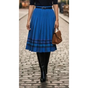 Vintage Pendleton Wolle kariert Plissee Midirock Damen 14 blau USA Academia adrett - Bild 1 von 11