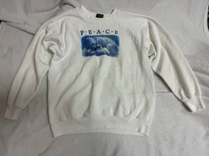 Sudadera Blanca Abbey Press Años 90 De Colección Paz Oso Polar Cuello Redondo Talla XXL - Imagen 1 de 4