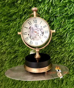 Antique Brass Desk Clock Mechanical Vintage Table Top Decorative Gift - Picture 1 of 6